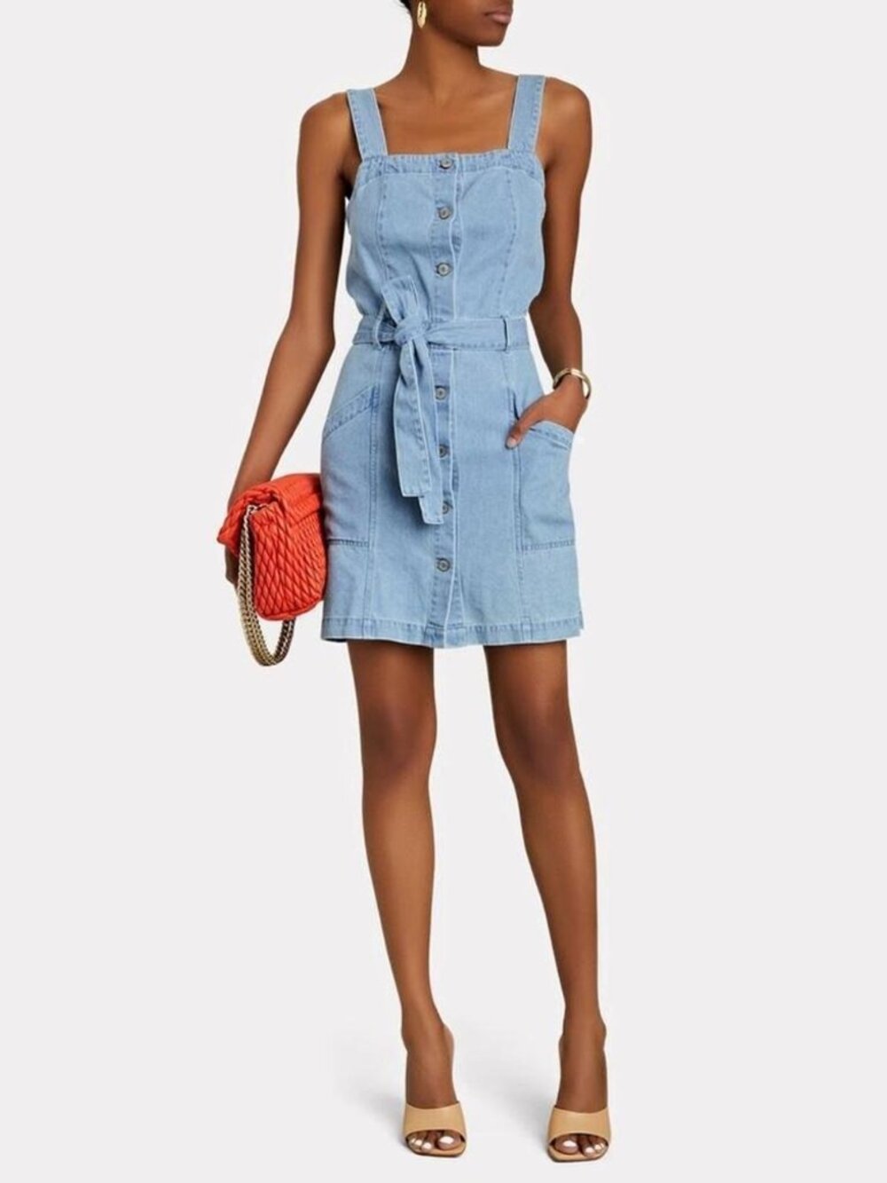 Rails Anita Denim Ocean Wash Blue Belt Sleeveless Mini Dress Coastal Cottagecore